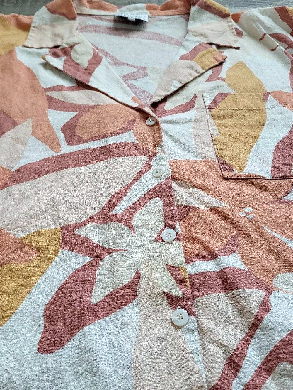 SABO Button Top and Pull On Shorts Matching Set XS Linen Blend Floral Relaxed